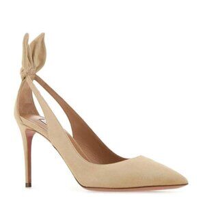 NEW! Aquazzura Nude Suede Bow Tie Pointed Toe 85 mm 40